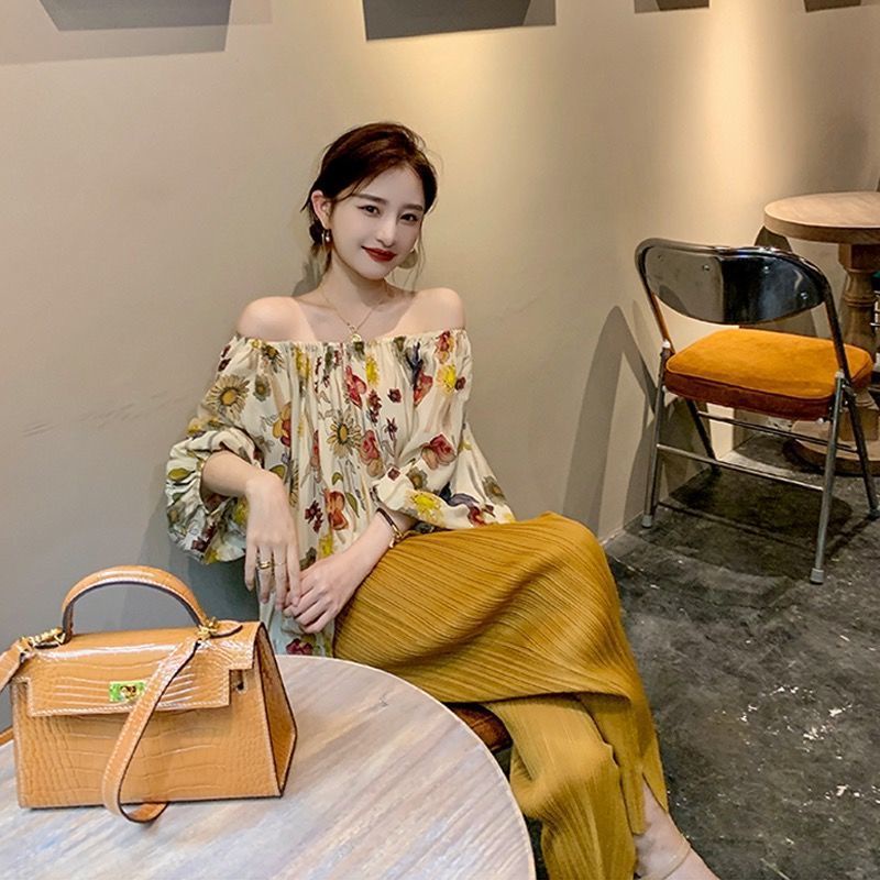 Bộ áo ngắn tay và quần ống rộng phong cách phương tây mùa hè cho nữ