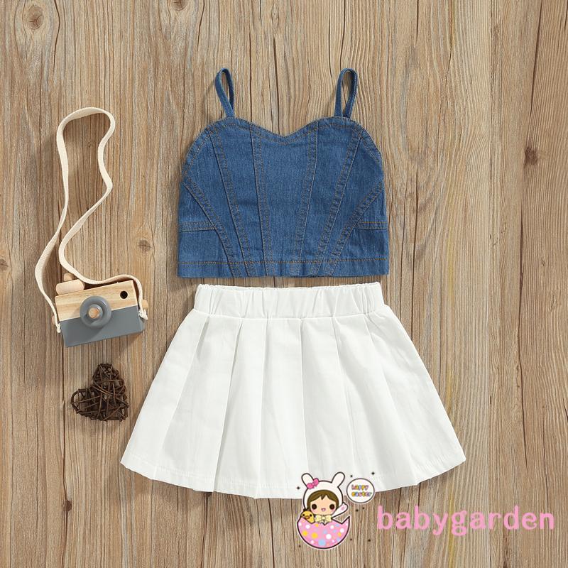 Set Đồ 2 Món Gồm Áo Hai Dây Không Tay Kèm Chân Váy Xếp Ly Lưng Thun Dành Cho Bé Gái 1-6 Tuổi