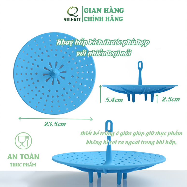Xửng hấp thực phẩm Q SILI-KIT bằng silicone, khay hấp chống dính, có tay nhấc tháo rời tiện lợi