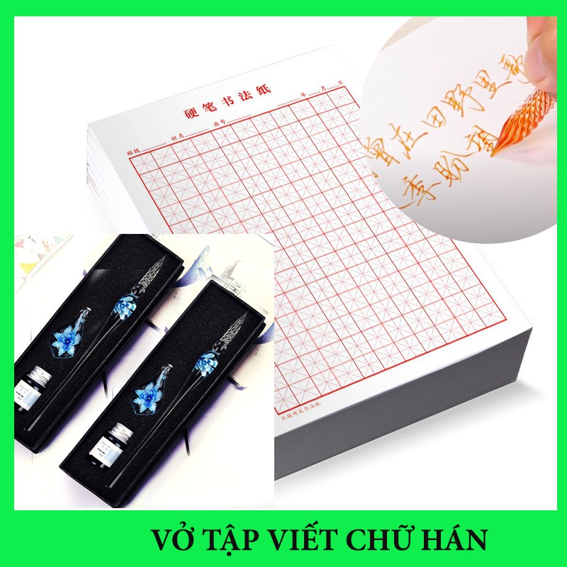 Vở viết tiếng trung, viết chữ hán chuẩn ô vuông kẻ chéo chữ ô mễ 5 tập KÈM Bút pha lê vô cực