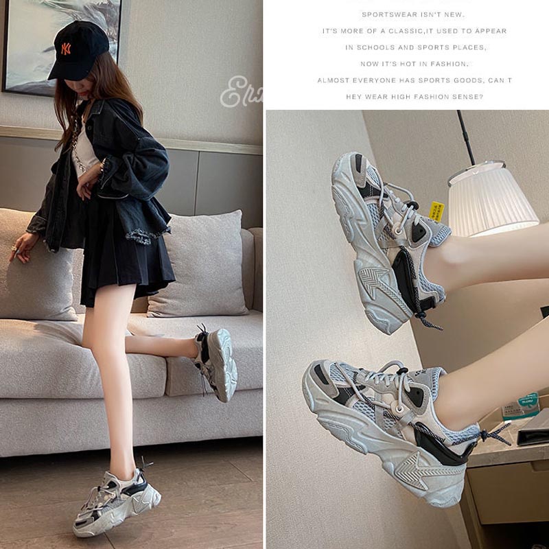 Giày Thể Thao Lưới Thoáng Khí Màu Đen Dễ Phối Đồ Thời Trang Cho Nữ