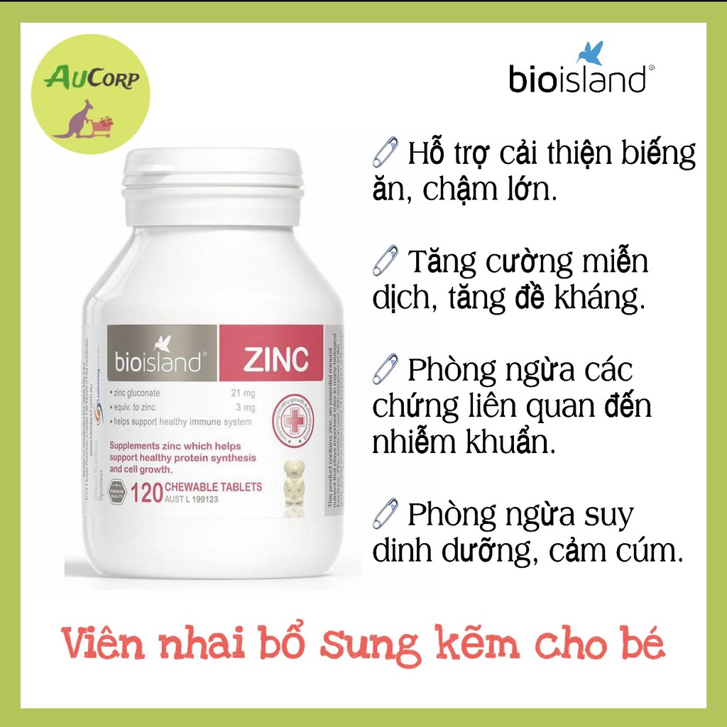 Viên nhai bổ sung Kẽm cho trẻ - Bio Island Zinc - ÚC - 120 viên