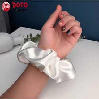 Nơ Buộc Tóc [FREESHIP EXTRA] Cột Tóc Scrunchies Lụa Trắng Trơn Phong Cách Hàn Quốc Đeo Tay Sống Ảo