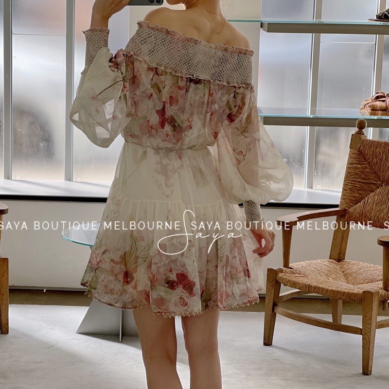 Đầm chễ vai dáng xoè tay bồng thương hiệu Zimmermann cao cấp