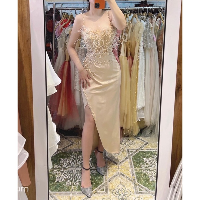 Đầm body 2 dây phối tua rua kết cườm sang chảnh TRIPBLE T DRESS - size M/L -MS372V