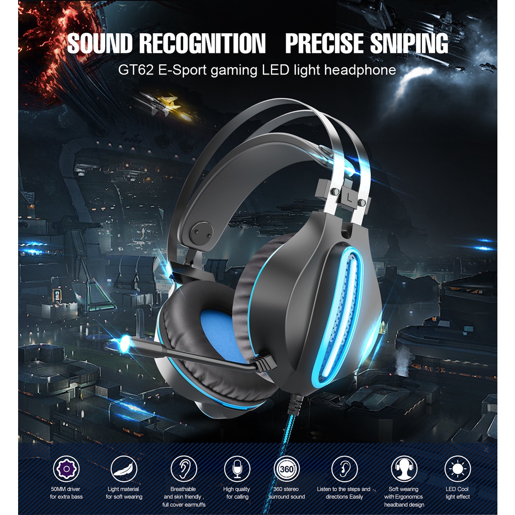 Tai Nghe Chụp Tai GT62 Chuyên Game Máy Tính/PC/Điện Thoại Di Động Bass Mạnh Mẽ Chất Lượng Âm Thanh Nổi