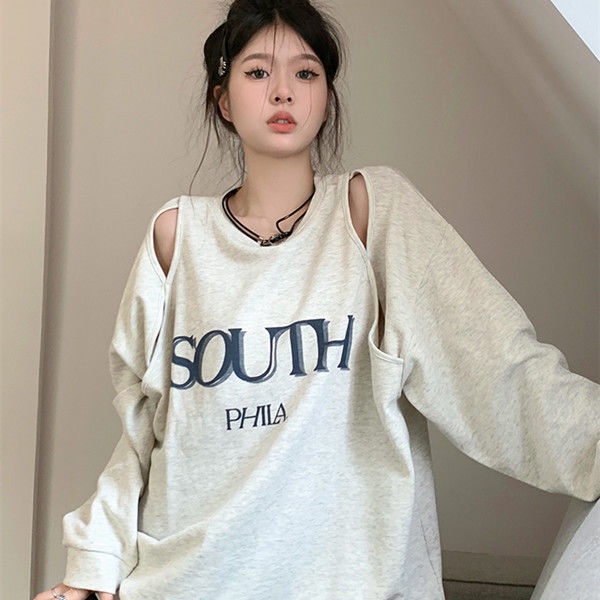 Áo Sweater Cổ Tròn Tay Dài Dáng Rộng In Chữ Phong Cách Mỹ Thời Trang Mùa Thu Cho Nữ
