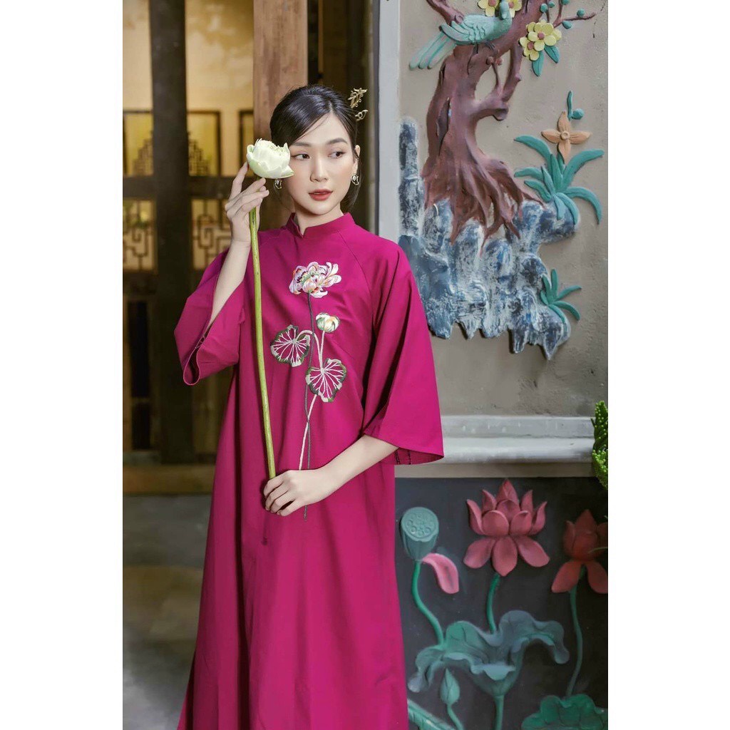 Áo Dài Việt Dáng Xuông  Cổ Phục Truyền Thống Dài May Sẵn Mềm Mại Tà Bay Duyên Dáng