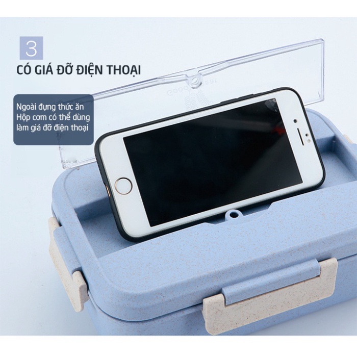 Hộp đựng cơm trưa văn phòng 3 ngăn, kèm đũa thìa, dùng cho lo vi sóng nhựa hữu cơ an toàn