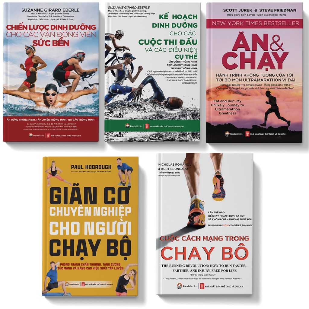 Sách Combo 5 cuốn: Ăn và chạy + Giãn cơ chạy bộ + Cuộc CM trong chạy bộ + Chiến lược và Kế hoạch dinh dưỡng - Pandabooks