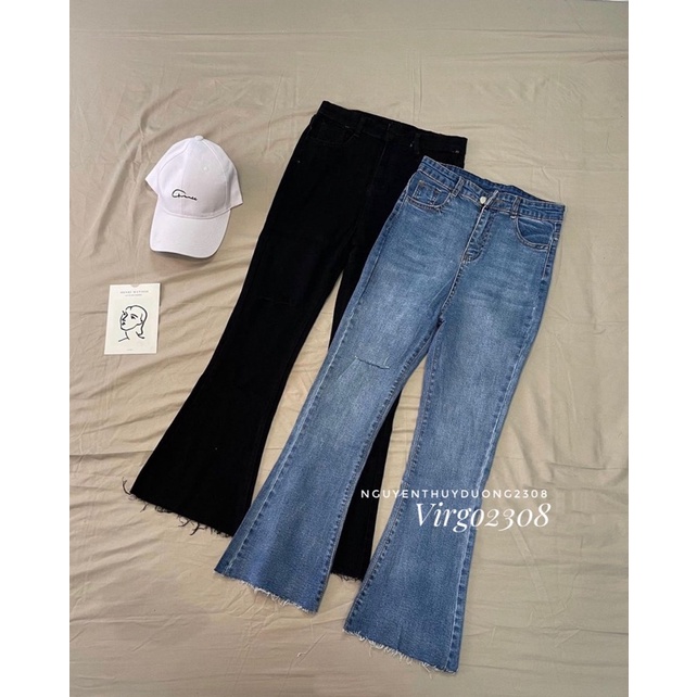[HÀNG SẴN]QUẦN JEANS ỐNG LOE RÁCH ĐÙI hàng Quảng Châu