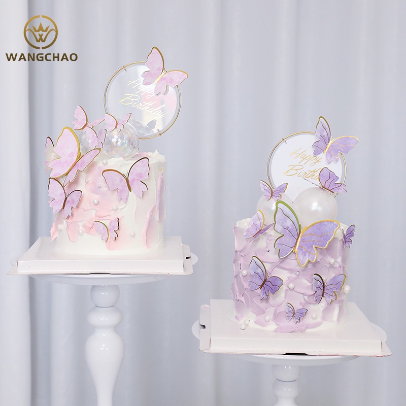 Set Que Cắm Trang Trí Bánh Sinh Nhật Hình Công Chúa Bướm Hồng Sơn Màu Sáng Tạo