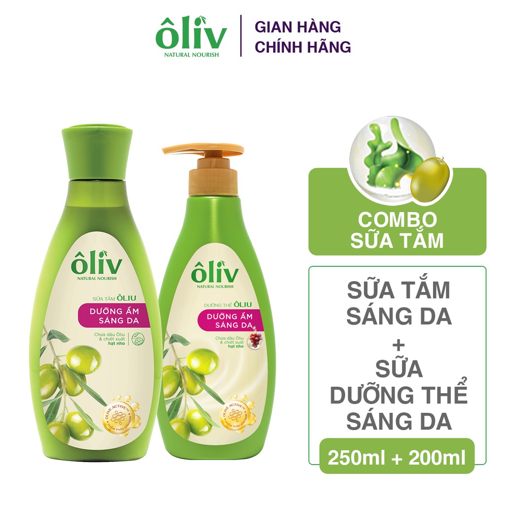 Combo Sữa tắm và Sữa dưỡng thể Ôliv dưỡng ẩm sáng da 250ml/chai + 200ml/chai