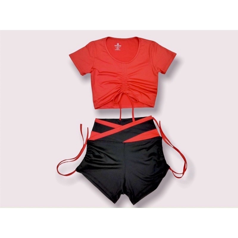 Bộ tập gym nữ, đồ tập gym yoga aerobic nữ áo rút ngực quần đùi phối chất đẹp BCV01