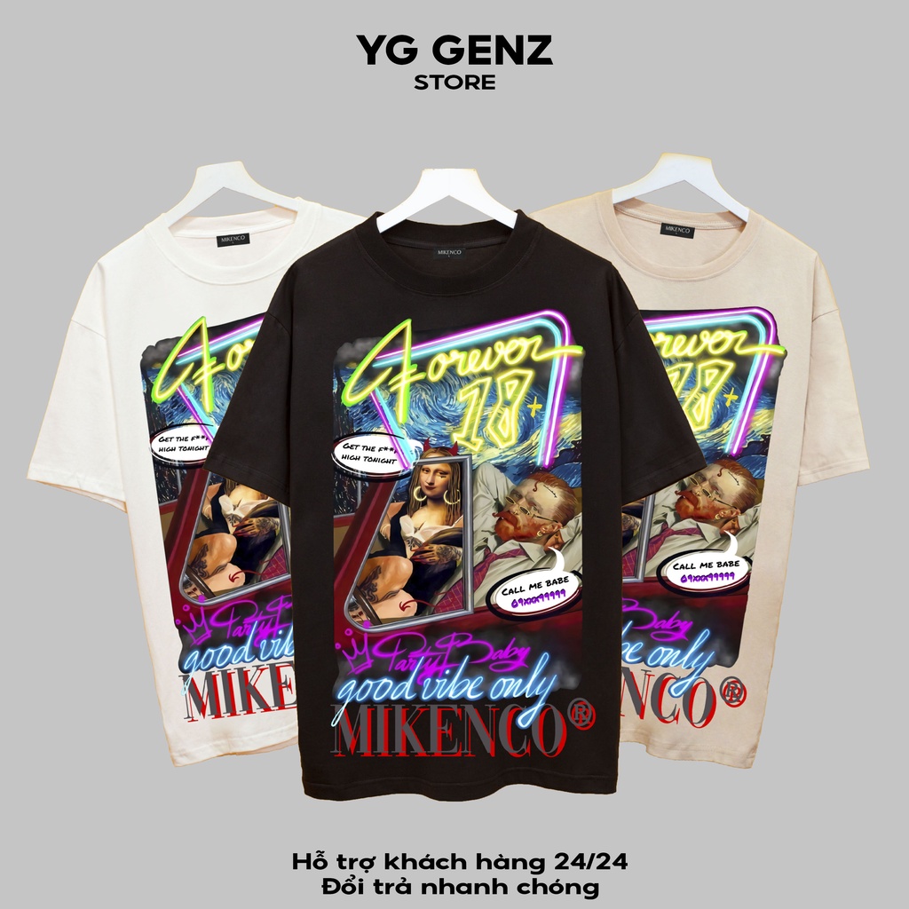 Áo thun MIKECO 18+ YGGENZ shop , Áo thun unisex nam nữ from rộng oversize chất liệu cotton 100%