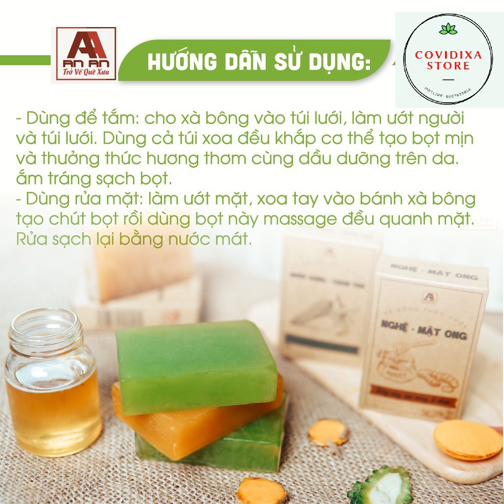 Xà bông nghệ mật ong An An xà bông cục handmade 100% tự nhiên trắng sáng mịn màng