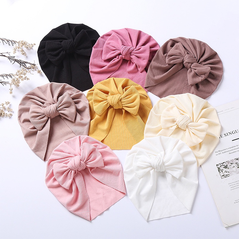 Mũ Turban Cotton Mềm Mại Co Giãn Nhiều Màu Sắc Dễ Thương Cho Bé