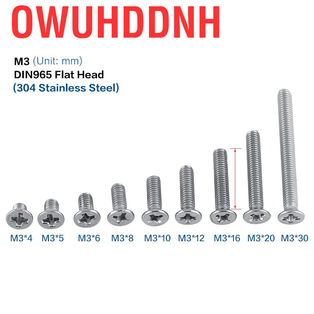 Set 100 ốc vít đầu dẹt 9ypes M3 SS304 bằng thép không gỉ