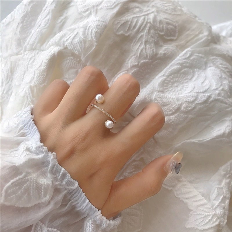 Nhẫn Hai Lớp Đính Ngọc Trai Và Đá Nhân Tạo Thời Trang Cho Nữ