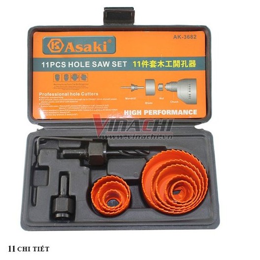 BỘ CÔNG CỤ KHOÉT LỖ GỖ VÀ THẠCH CAO ASAKI- 11 CHI TIẾT AK-3682 ( BỘ )