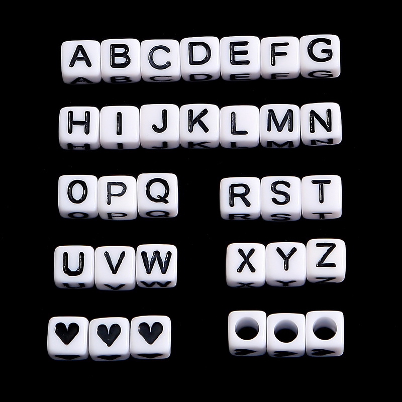 Bộ 100 hạt xỏ chuỗi màu trắng hình chữ cái 6mm làm trang sức