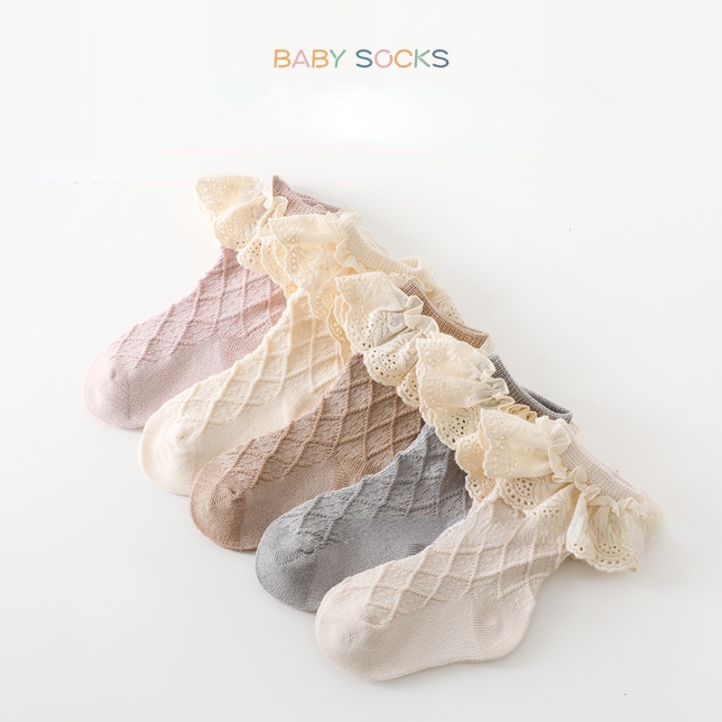 Vớ cotton Mỏng Phối Ren Ấm Áp Thời Trang Xuân Thu Cho Bé