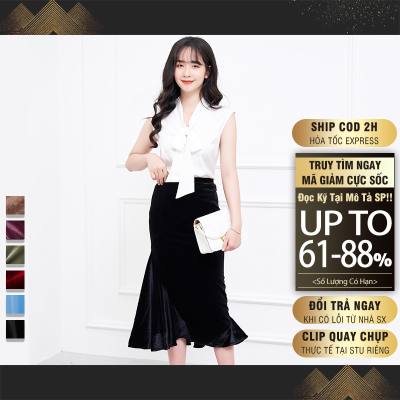Chân váy dài đen queency style Hàn Quốc lưng cao ôm body dáng đuôi cá co giãn Jisilk N.CVD-02