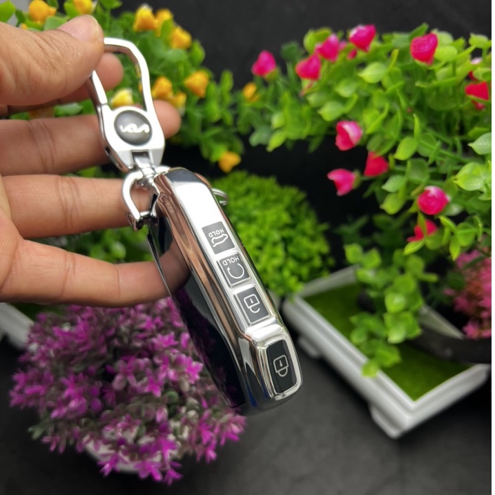 Ốp chìa khóa-bọc chìa khóa TPU Mạ Inox xe ô tô KIA Sorento 2022 KIA K3,K5 2022 Smart Key loại 4 nút khóa cạnh sườn