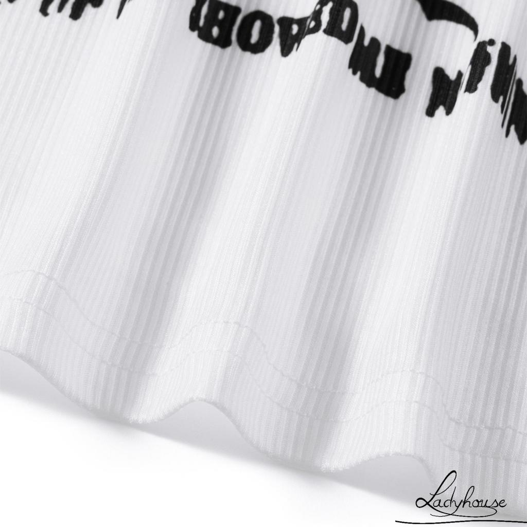 Áo Croptop Sát Nách Cổ Tròn In Họa Tiết Bướm Và Chữ Thời Trang Mùa Hè Cho Nữ