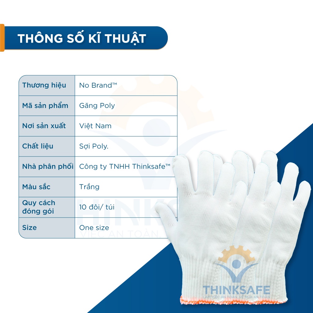 Găng tay lao động sợi Poly 50G bảo vệ tay chống trơn trượt thao tác linh hoạt, thoáng khí - THINKSAFE