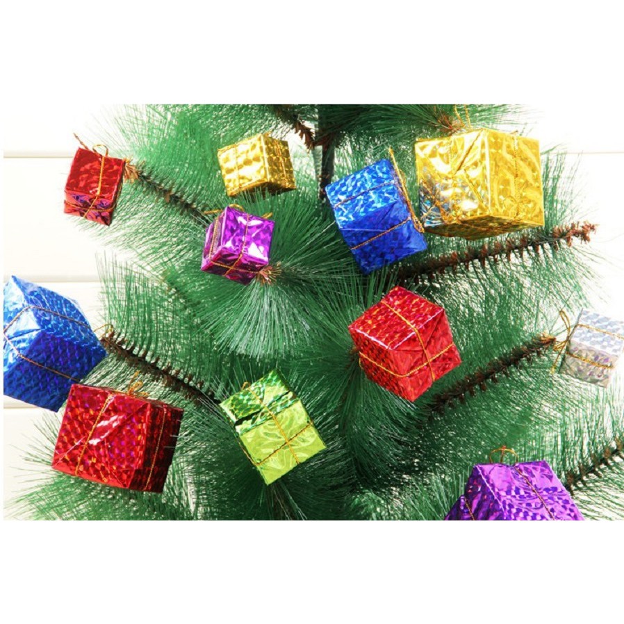 Vỉ 12 hộp quà 3x3cm hoặc Vỉ 6 hộp quà 4x4cm trang trí cây thông Noel