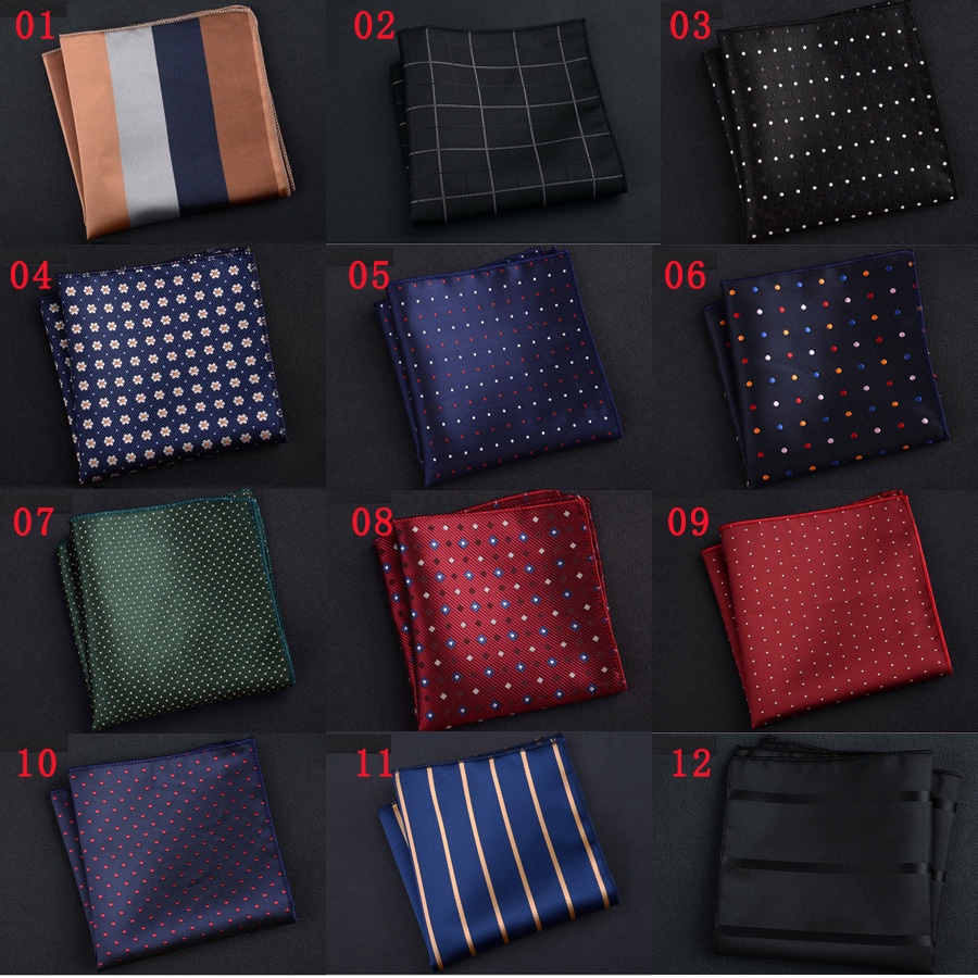 Khăn Tay Vuông 22 * 22CM Bằng Polyester In Họa Tiết Kẻ Sọc / Hoa Sang Trọng Cho Nam