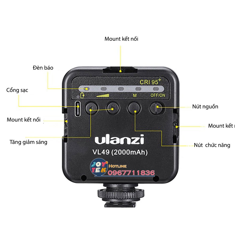 Ulanzi VL49 LED Đèn chụp ảnh trợ sáng tích hợp pin 2000mah dùng cho điện thoại máy ảnh máy quay phim