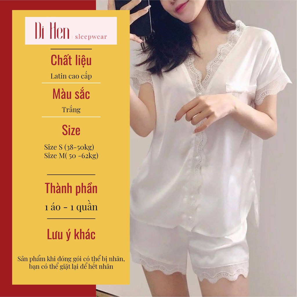 Bộ đồ ngủ đùi ren trơn - Quần áo mặc nhà nữ -Lụa Latin cao cấp - Hàn Quốc- Mềm mịn, thoáng mát, sang trọng- Dihen3129 | BigBuy360 - bigbuy360.vn