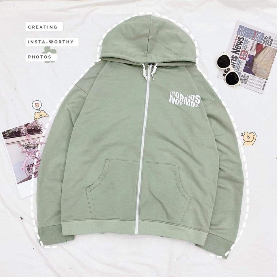 Áo Hoodie Unisex nam nữ form rộng có nón chui đầu, áo khoác nỉ có dây kéo in chữ NORMOS phong cách Ulzzang