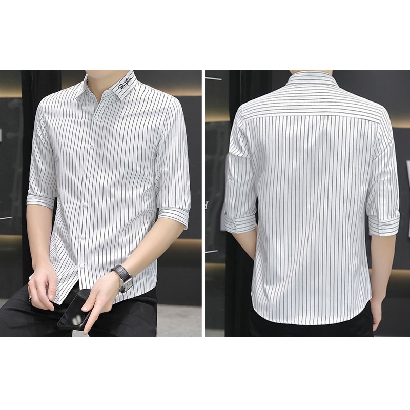 Áo Sơ Mi Nam Tay Lửng Họa Tiết Kẻ Sọc Phong Cách Doanh Nhân Thời Trang Mùa Hè 2022