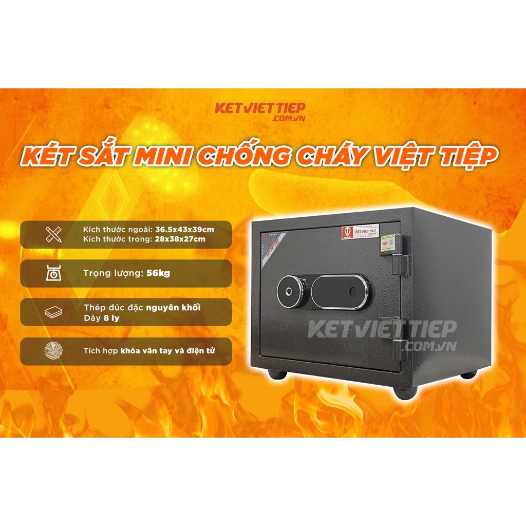 Két Sắt Mini Thông Minh Chống Cháy Siêu Cường Việt Tiệp KVTSC26 Khóa Vân Tay Điện Tử Chống Cháy 2000*