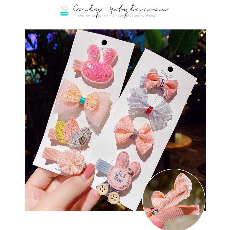 SET 4 KẸP TÓC VƯƠNG MIỆN, NƠ XINH CHO BÉ - Nana CT07