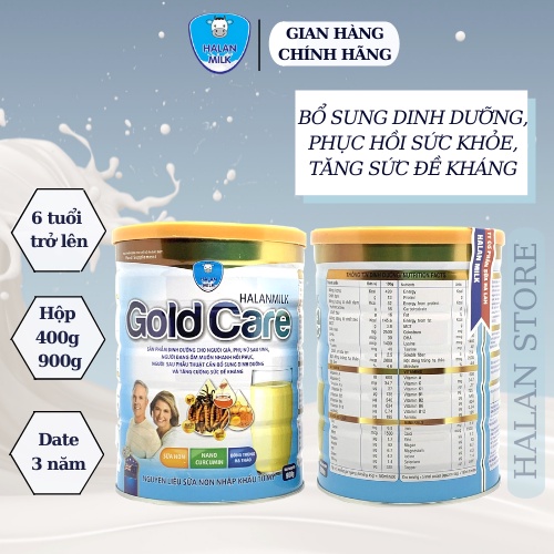 [Mã INCU200 giảm 200K đơn 699K] Sữa bột Halanmilk Gold Care 400g-900g đông trùng hạ thảo, phục hồi sức khỏe,Halanmilk