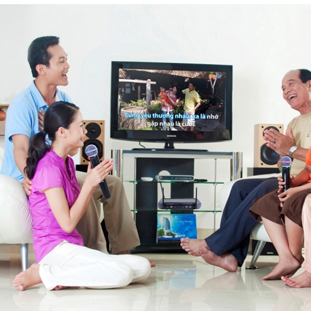Micro không dây hộp sóng chính hãng Sunrise SM-242 sử dụng sóng UHF, Mic karaoke chất lượng cao chống hú chống nhiễu tốt