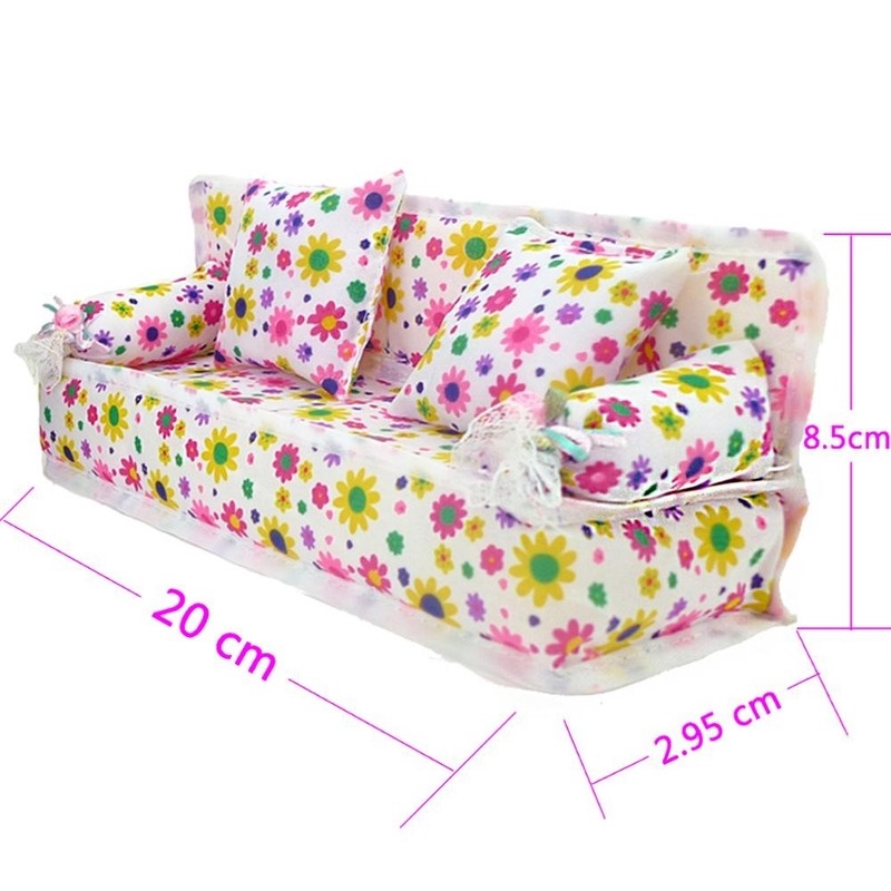 Đồ chơi cho trẻ em ghế sofa mini vải hoa thời trang kèm theo 2 đệm lót cho phòng ngủ búp bê Barbie