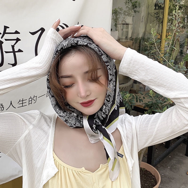 [HOT FREESHIP TỪ 50K] Khăn lụa quàng cổ vuông in chữ 70x70cm