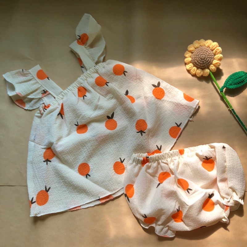 Bộ đồ mùa hè vải đũi áo 2 dây cánh tiên quần bèo cho bé gái 7-18kg