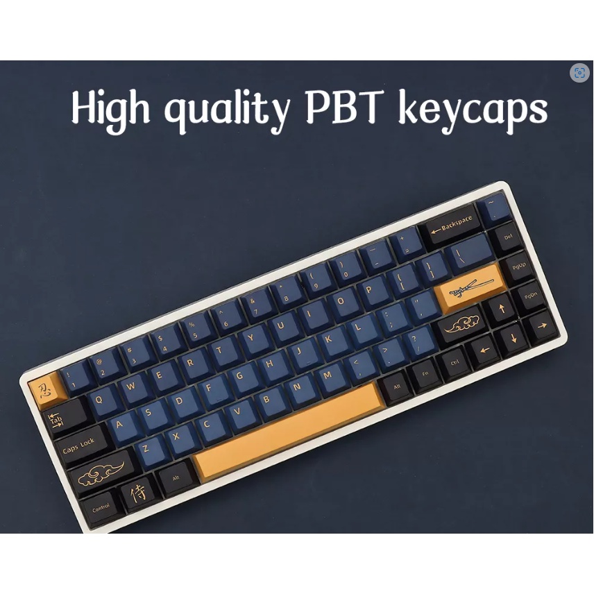 Set Keycap Cho Bàn Phím Cơ - Blue Samurai - Profile Cherry 151 Phím - PBT Dyesub - Hộp và khay nhựa chuẩn- Keypuller dài