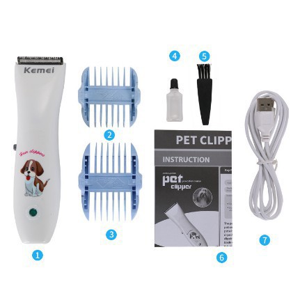 Tông đơ cắt lông chó mèo Kemei KM–1051, Máy cắt tỉa lông thú cưng tiếng ồn thấp, Bộ phụ kiện chăm sóc thú cưng