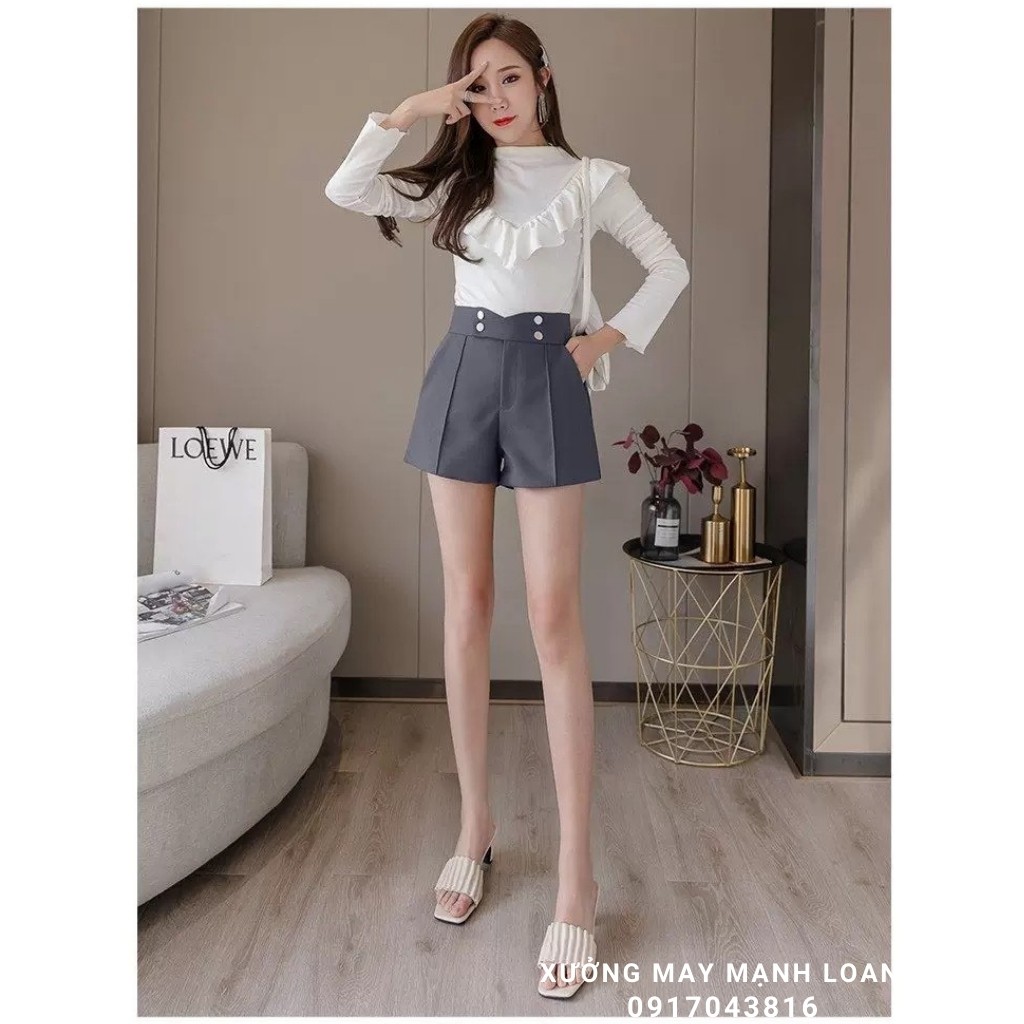 Quần Short Đùi Nữ Cạp Cao Đính Khuy Siêu Hot N094