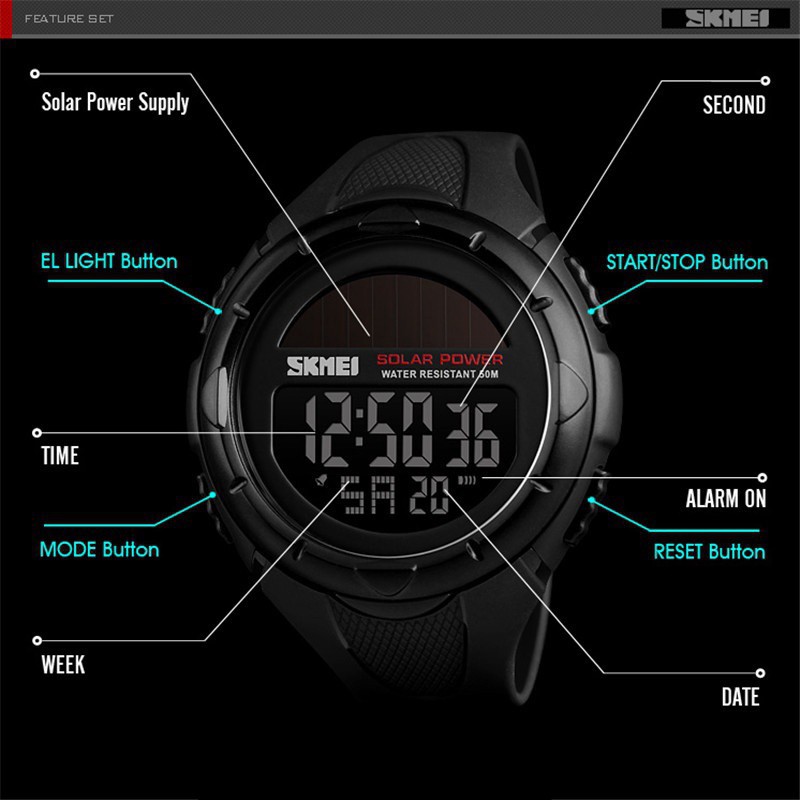 Đồng Hồ SKMEI 1405 Dạng Kĩ Thuật Số Chống Thấm Nước Chạy Năng Lượng Mặt Trời Có Báo Thức | BigBuy360 - bigbuy360.vn