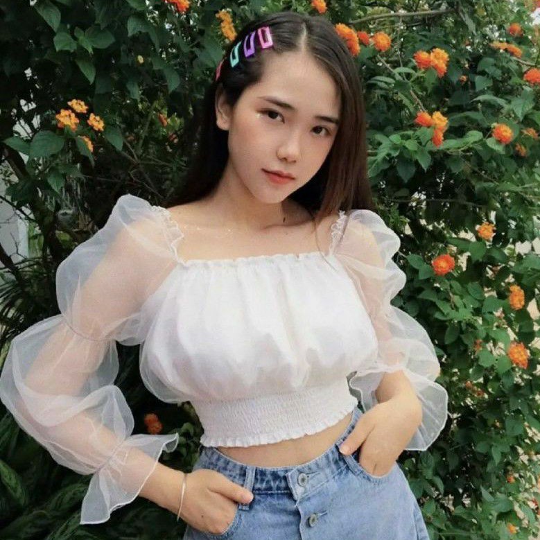 Áo croptop bẹt vai công chúa -tiểu thư Siêu Xinh ( Y HÌNH 100%)