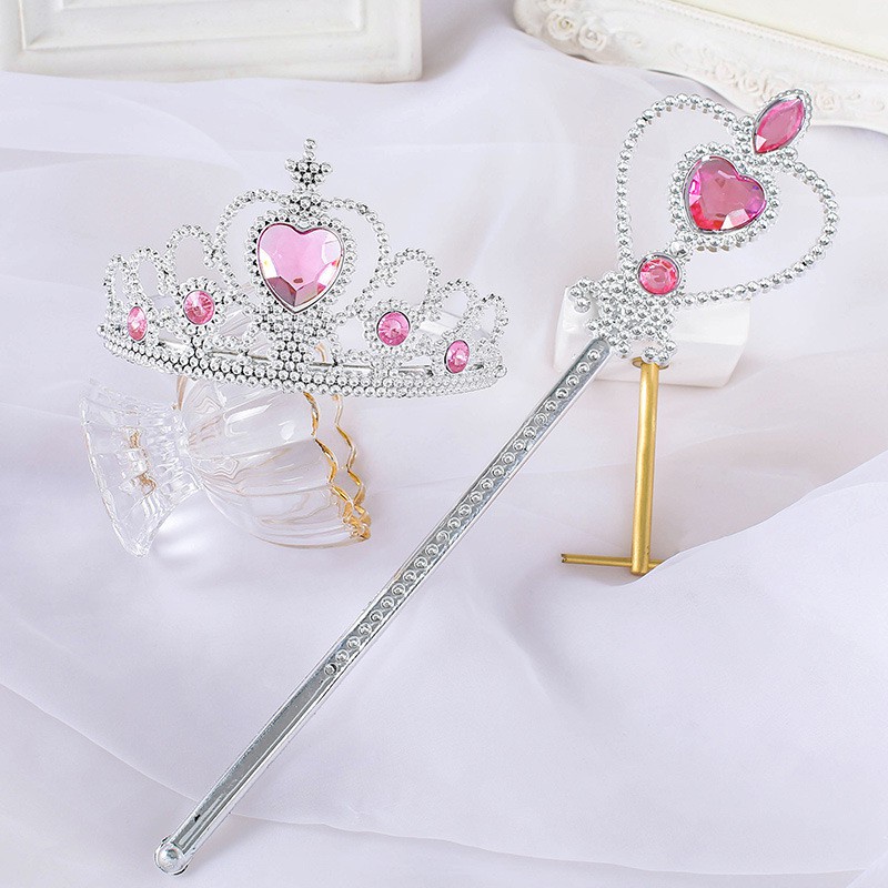 Bộ 2 Món Phụ Kiện Cài Tóc + Đũa Phép + Vương Miện Công Chúa Elsa Thời Trang Cho Bé Gái
