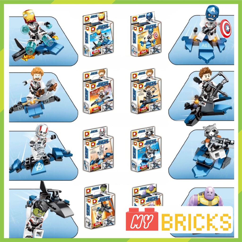 Combo 8 nhân vật siêu anh hùng du hành thời gian Avenger Endgame Marvel - Non lego - MR8016